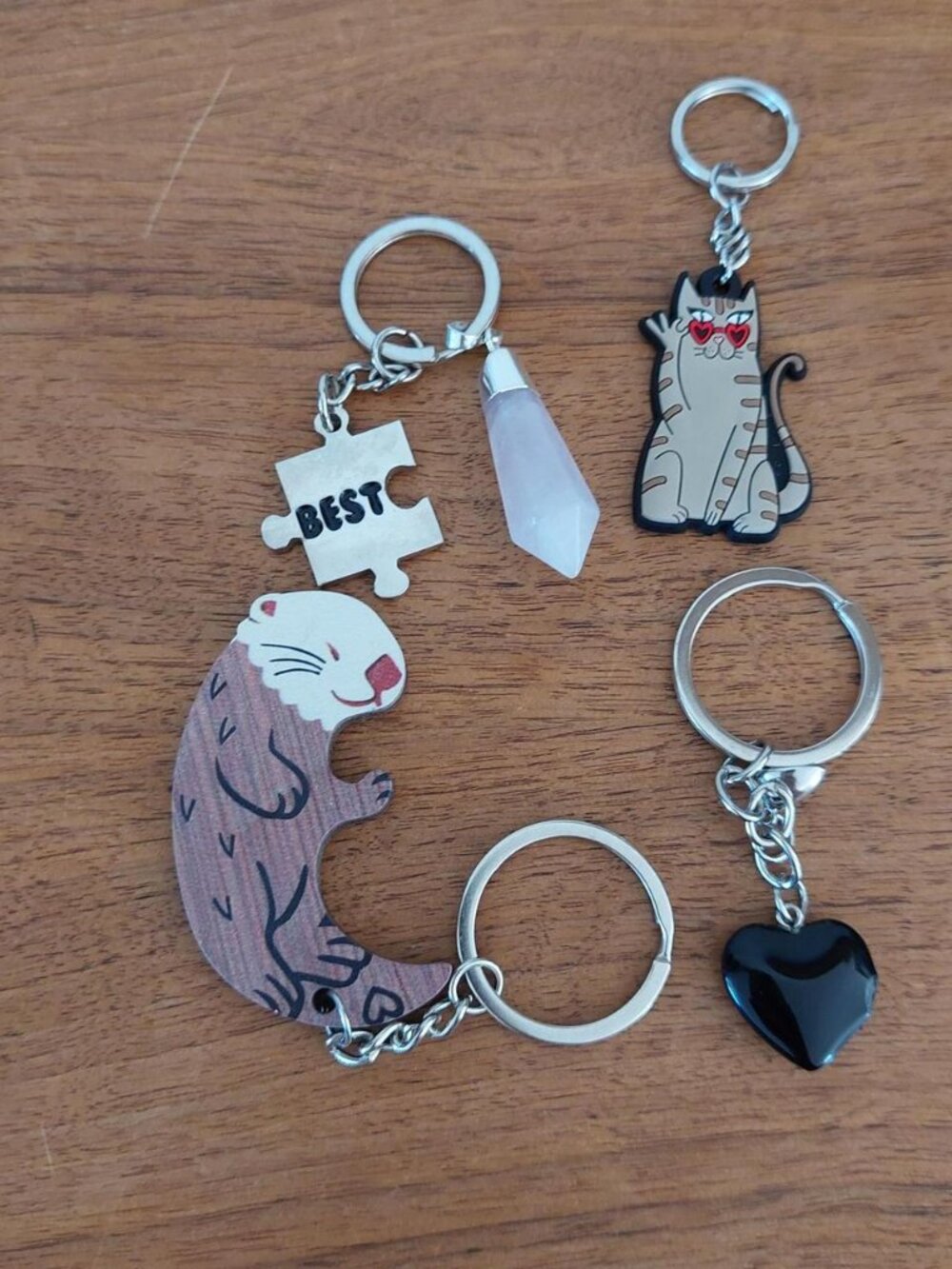 3 keychains with otter, cat, and heart charms bobs shoes keychain #keychain #cha